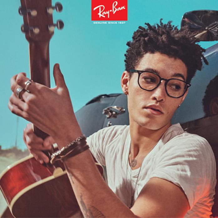 Ray-Bans eyeglasses for men playing guitar