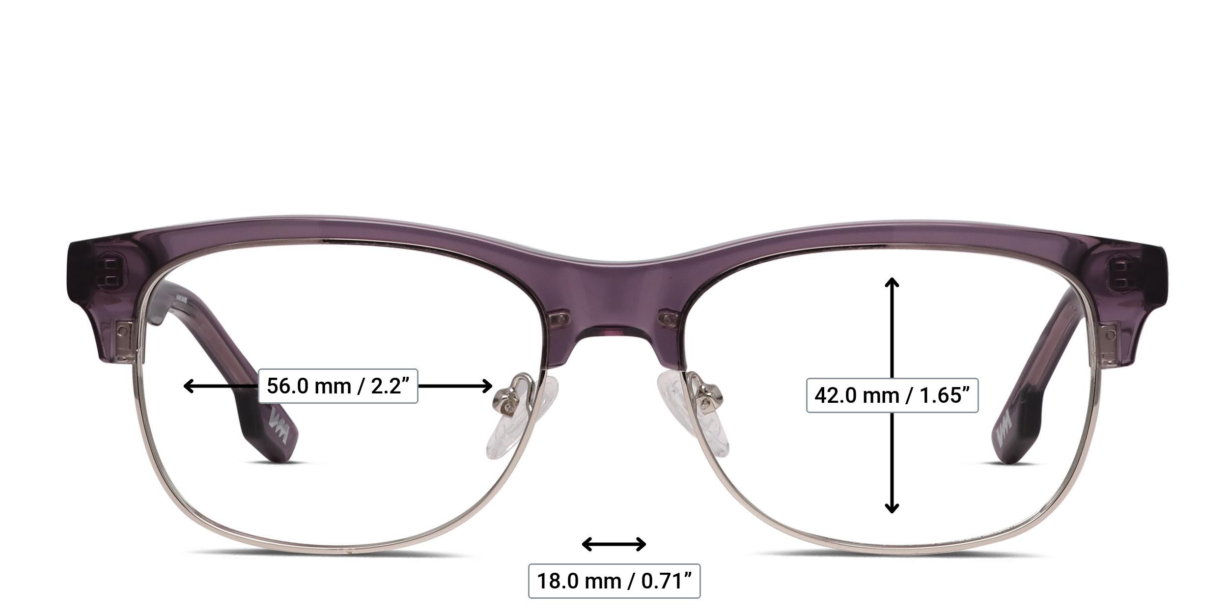 Von Miller x GlassesUSA.com Intellect Purple, Silver glasses - Measurements