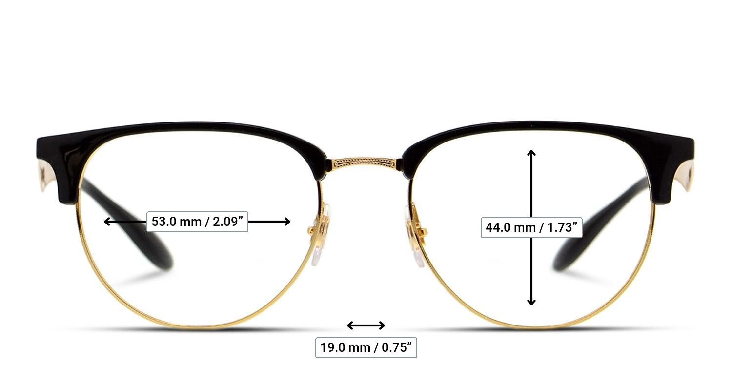 Ray-Ban RX6396 Shiny Black w/Gold glasses - Measurements