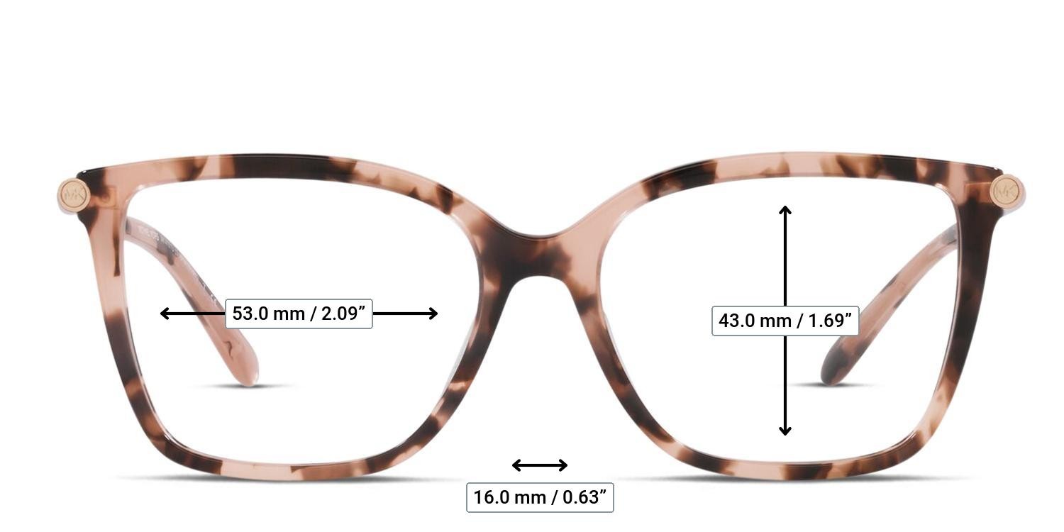 Michael Kors MK4101U Shenandoah Pink, Tortoise glasses - Measurements