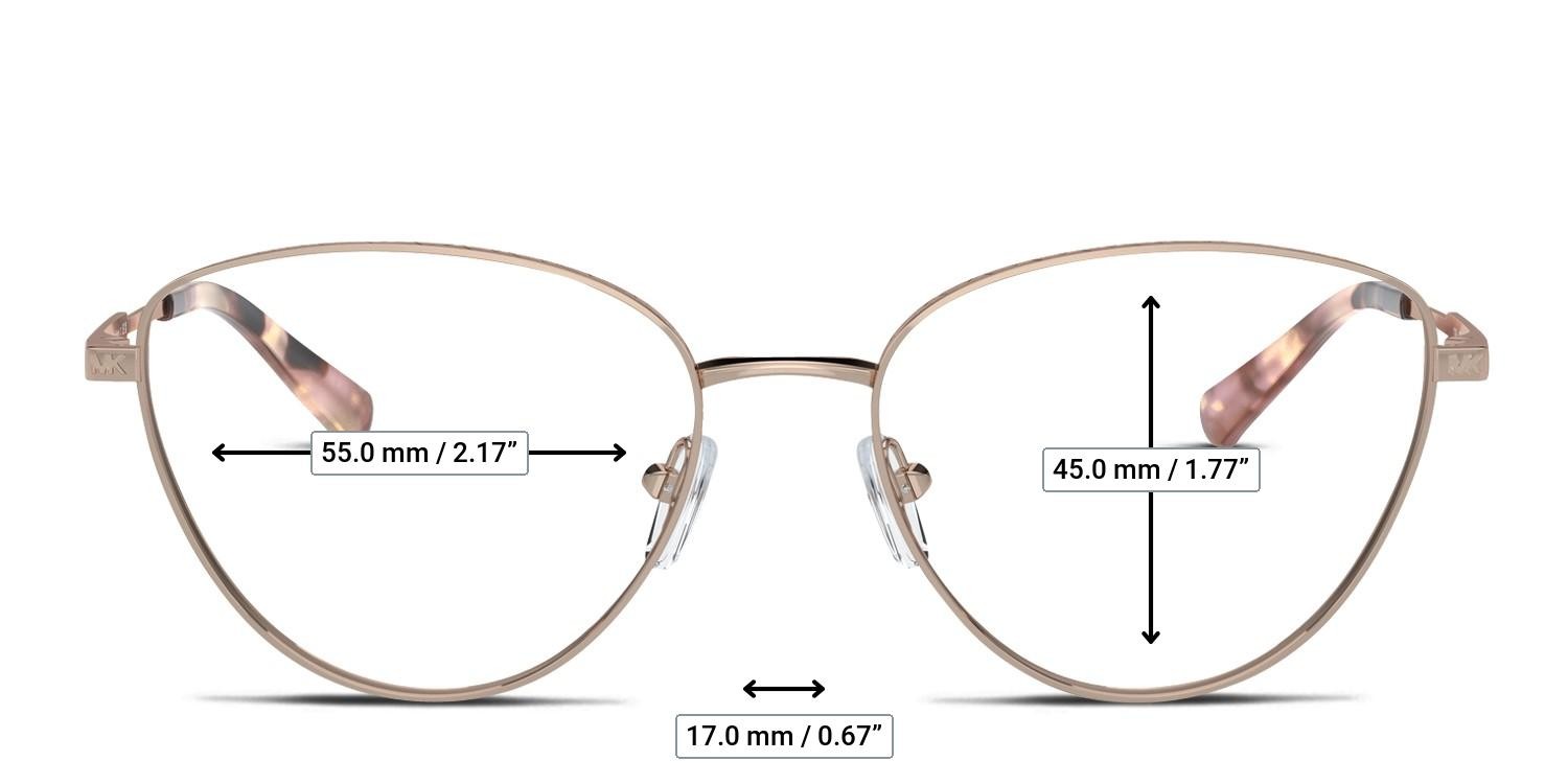 Michael Kors MK3070 Crested Butte Pink, Gold glasses - Measurements