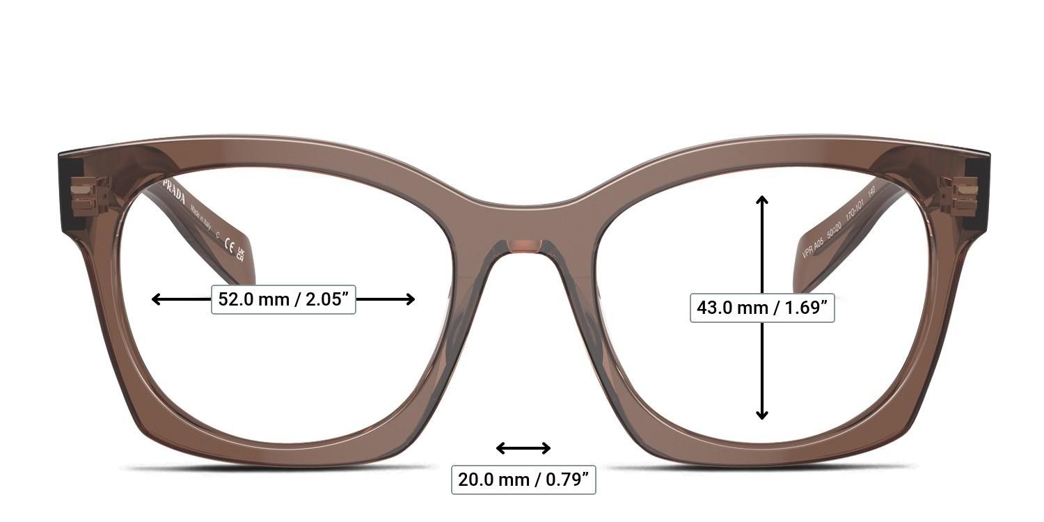 Prada PRA05V Clear, Brown glasses - Measurements