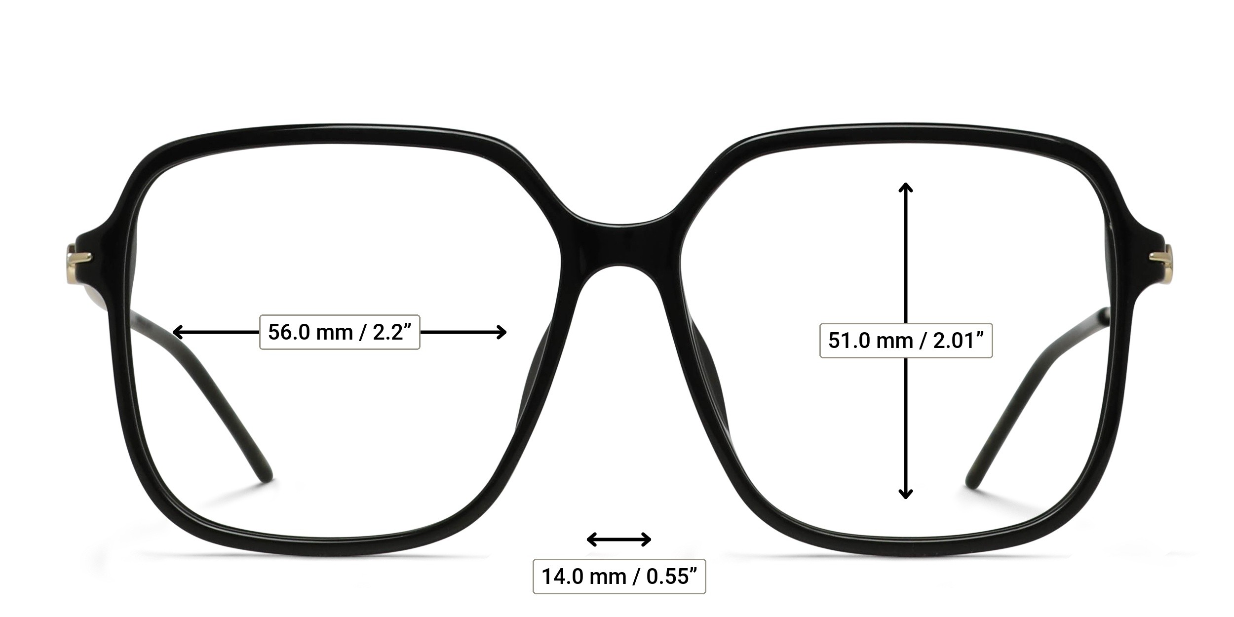 Gucci GG1271O Shiny Black glasses - Measurements