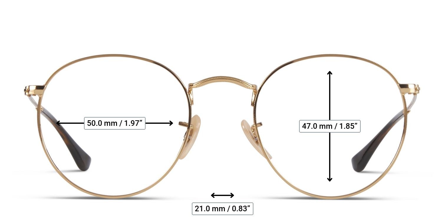Ray-Ban RX3447V Round Metal Gold glasses - Measurements