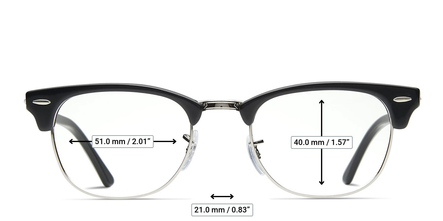 Ray-Ban RX5154 Clubmaster Black, Silver glasses - Measurements