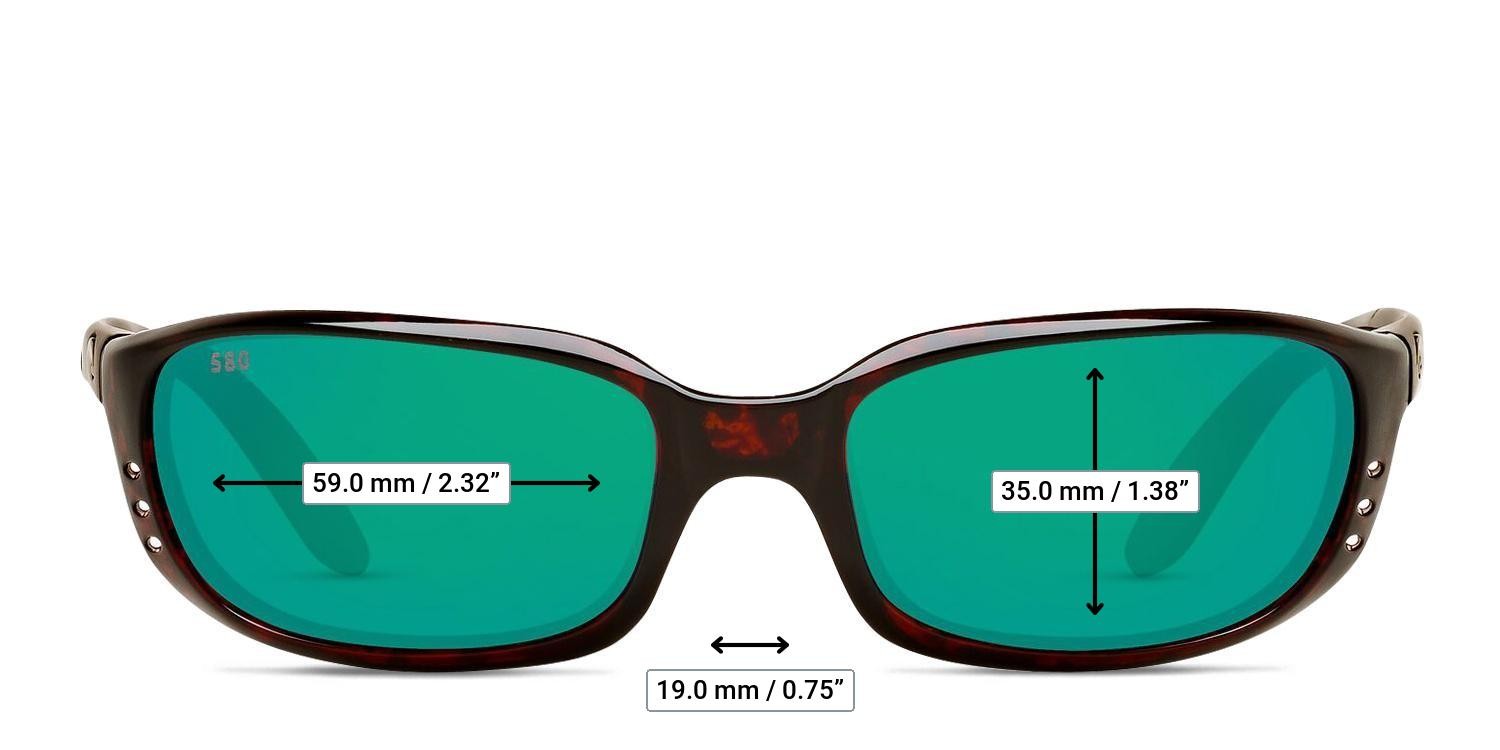 Costa Del Mar Brine Brown, Tortoise glasses - Measurements
