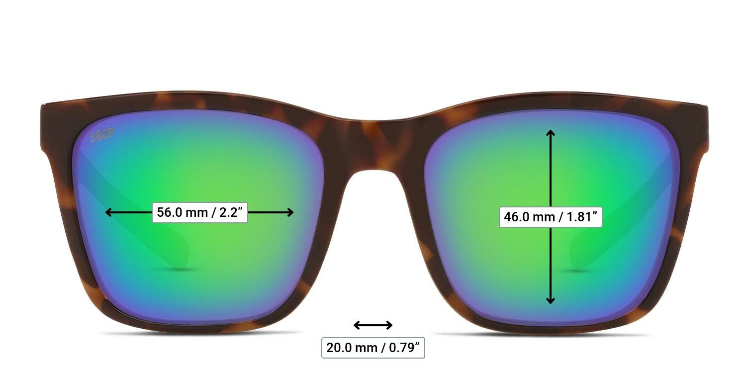 Costa Del Mar Panga Tortoise, White, Teal, Green glasses - Measurements