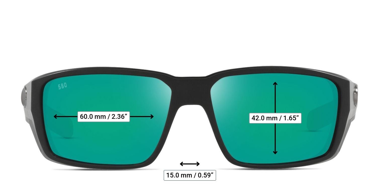 Costa Del Mar Fantail Pro Black, Green glasses - Measurements