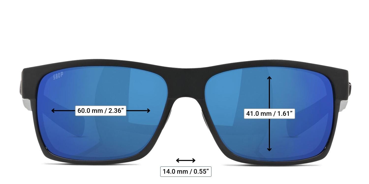 Costa Del Mar 6S9026 Half Moon Shiny Black, Blue glasses - Measurements