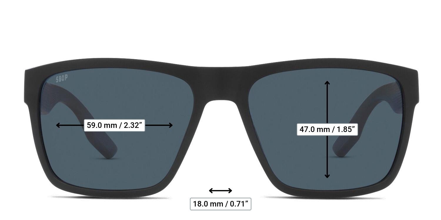 Costa Del Mar 06S9050 Paunch XL Matte Black glasses - Measurements