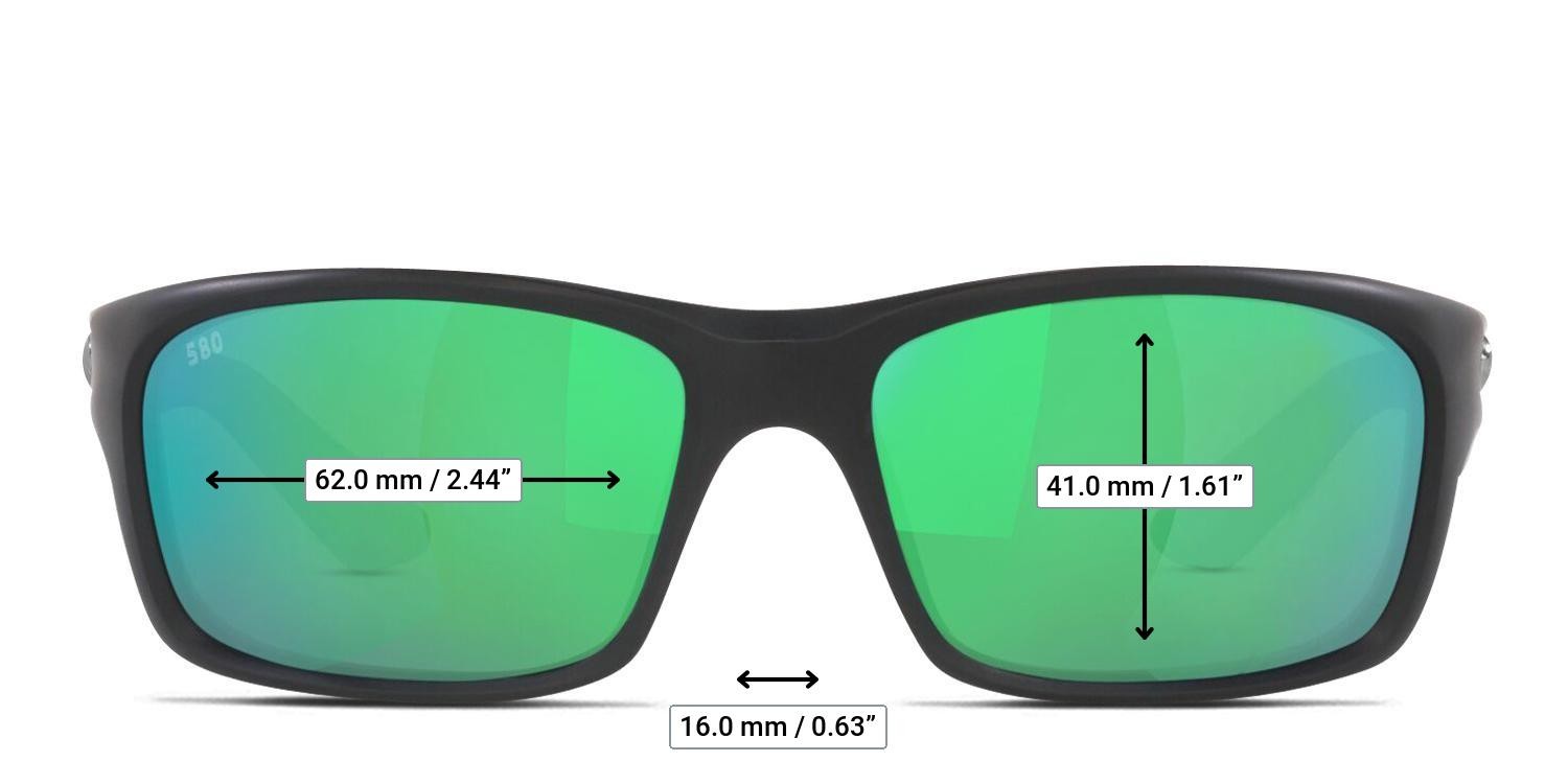 Costa Del Mar 06S9106 Jose Pro Matte Black, Green glasses - Measurements
