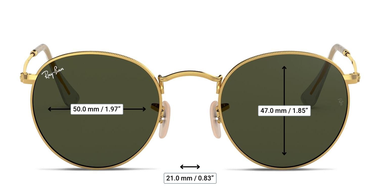 Ray-Ban RB3447 Round Metal Gold, Green glasses - Measurements