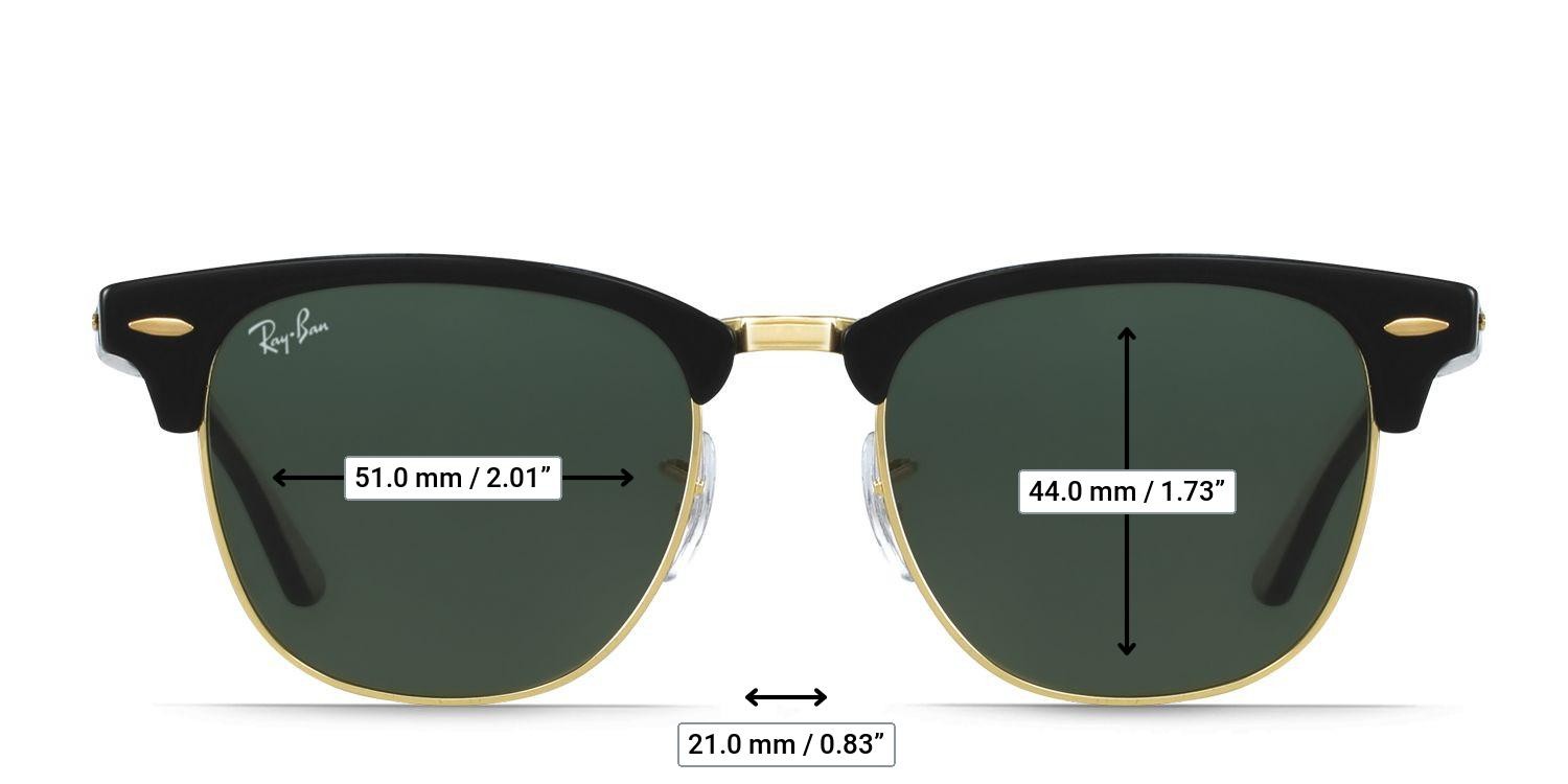 Ray-Ban RB3016 Clubmaster Black, Gold glasses - Measurements