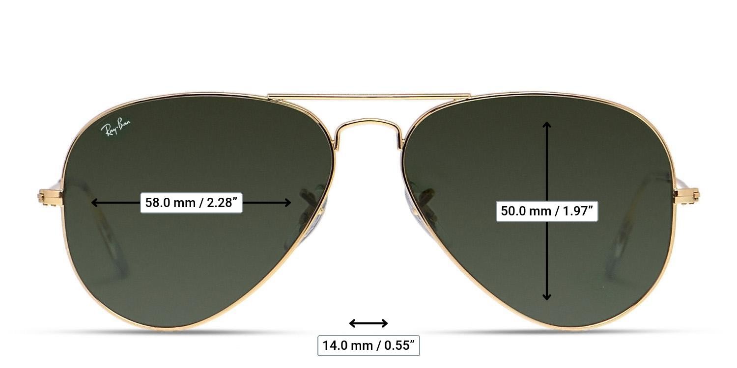 Ray-Ban RB3025 Aviator Large Metal Gold glasses - Measurements